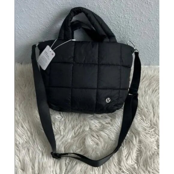 lululemon Handbags - LULULEMON Black Quilted Grid Tote Bag Mini 5L